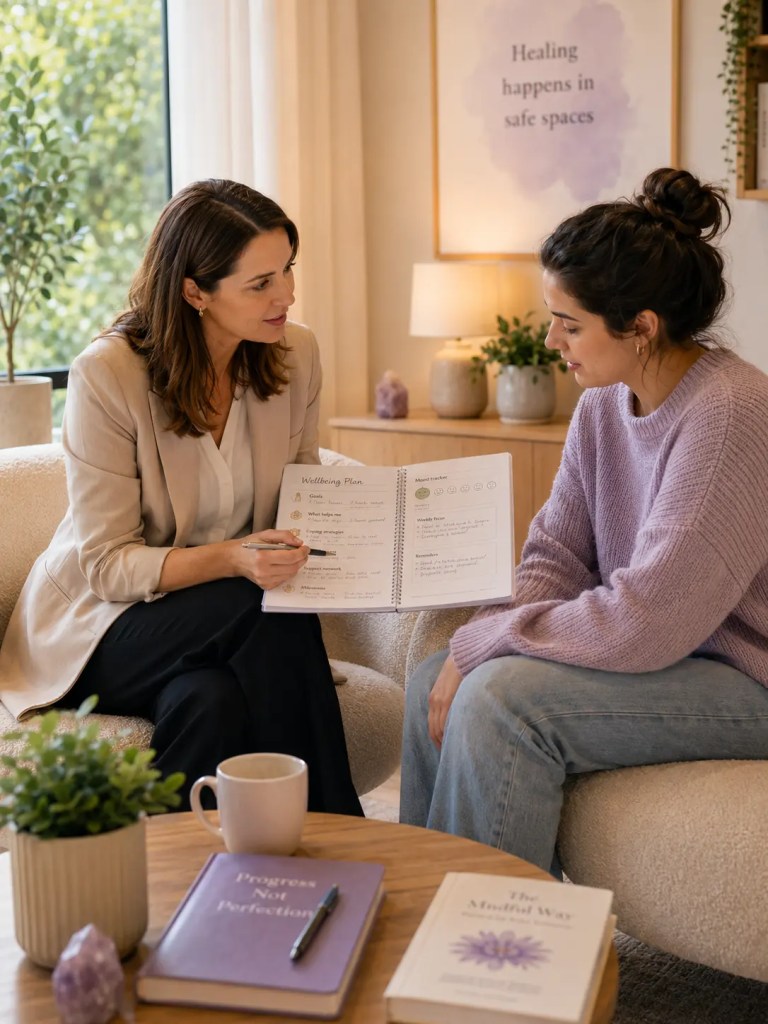 Psychologist supporting a client during a depression therapy session in Melbourne focused on emotional wellbeing, coping skills, self-worth, and recovery. Psychologist supporting a client during a depression therapy session in Melbourne focused on emotional wellbeing, coping skills, self-worth, and recovery.